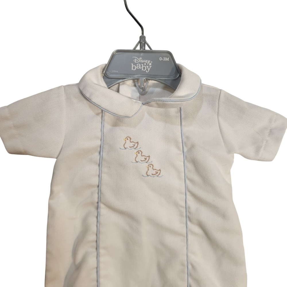 Alexis Baby Boy White Duck Embroidered Bubble Romper 6-10 lbs NB USA Vintage